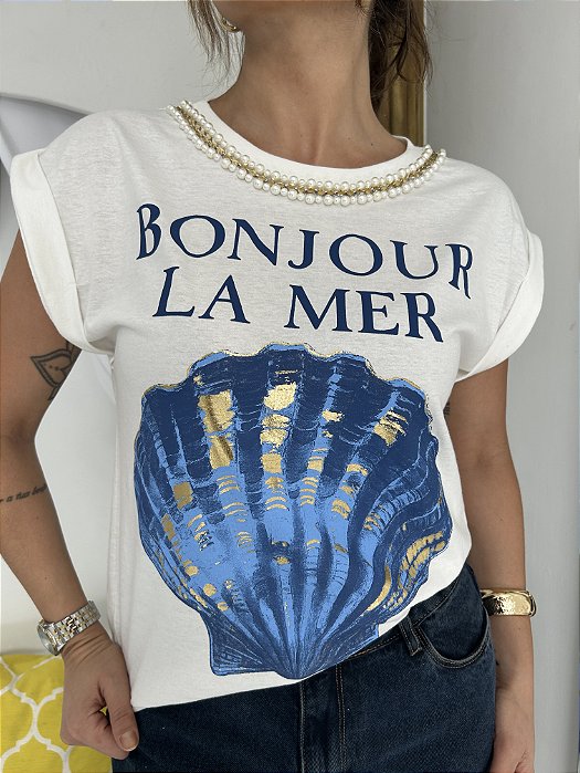 Tshirt Algodão Off White Concha Bonjour