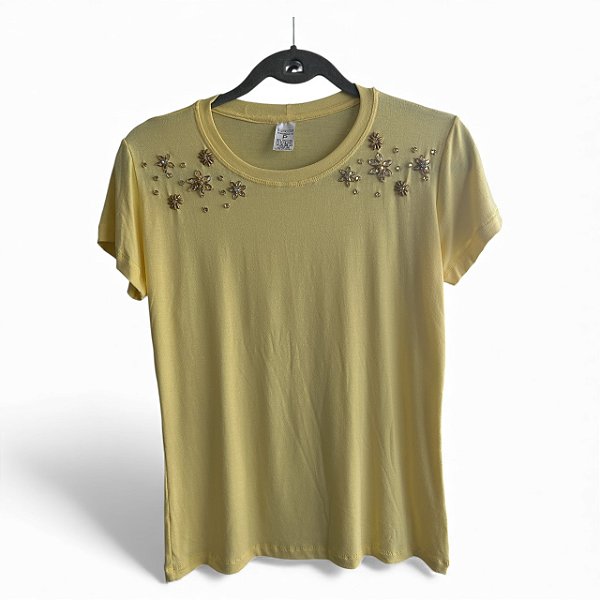 Tshirt Feminina Decote Redondo Amarelo Amber