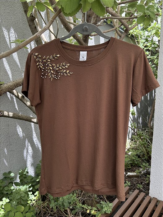 Tshirt Decote Redondo Marrom Soraya