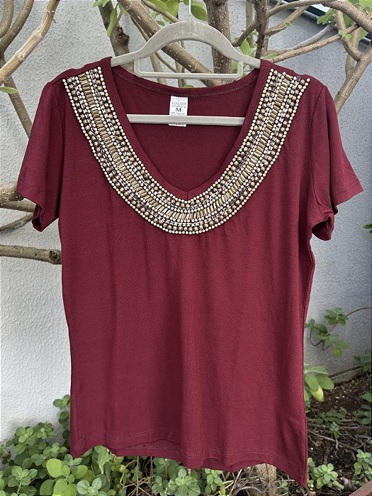 Tshirt Decote V Vinho Jamile