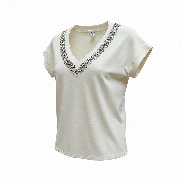 Blusa Soltinha Decote V Off White Melissa
