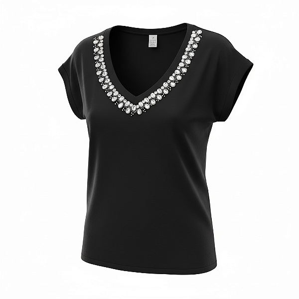 Blusa Soltinha Decote V Preta Melissa