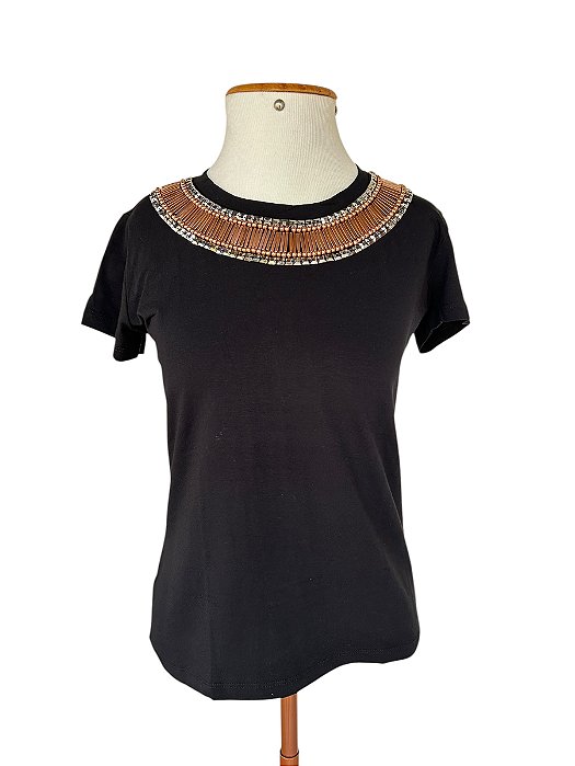 Tshirt Feminina Decote Redondo Preta Gianna