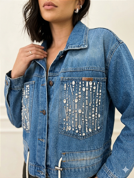 Jaqueta Jeans Oversize Bordadao Bolsos