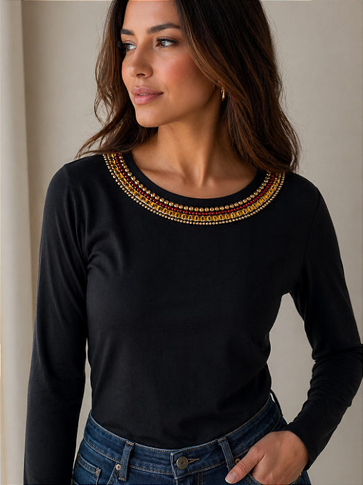 Blusa Feminina Manga Longa Preta Naomi
