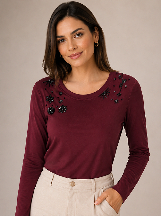Blusa Feminina Manga Longa Vinho Ingrid