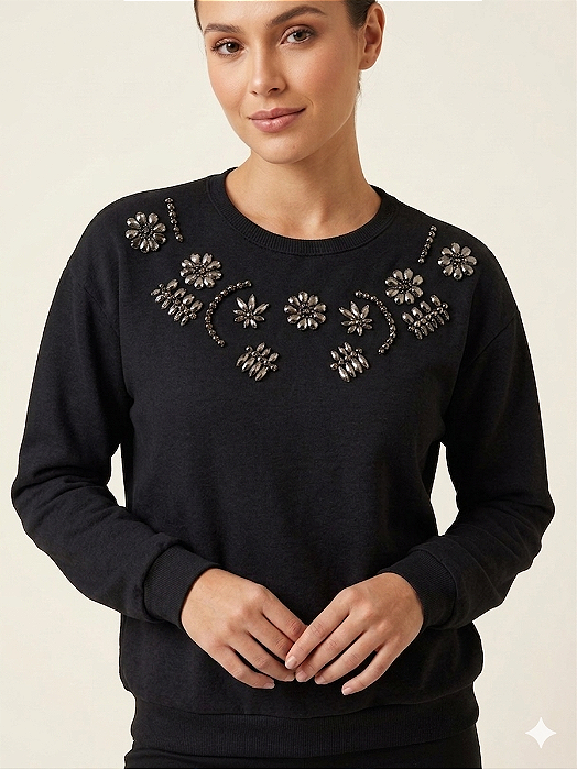 Moletom Feminino Preto Constelação Floral