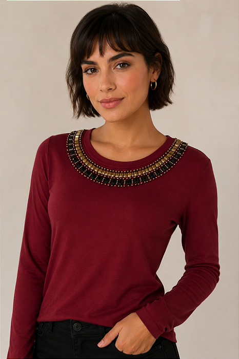 Blusa Feminina Manga Longa Vinho Monique