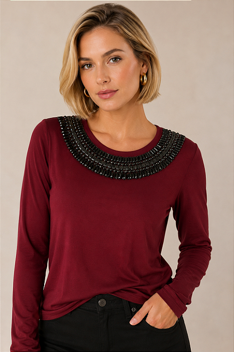 Blusa Feminina Manga Longa Vinho Donatella
