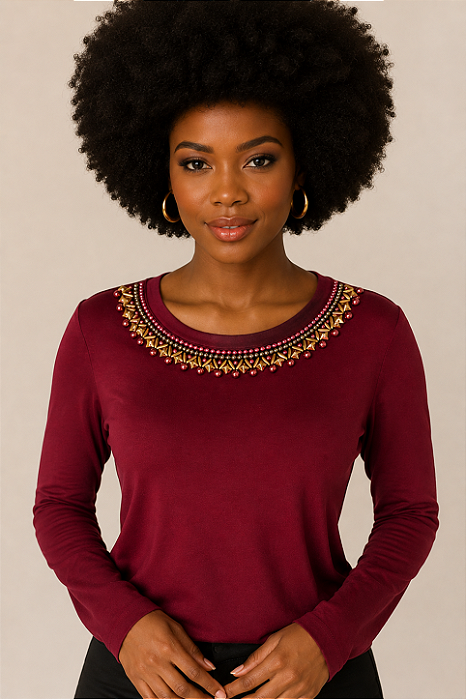 Blusa Feminina Manga Longa Vinho Neiva