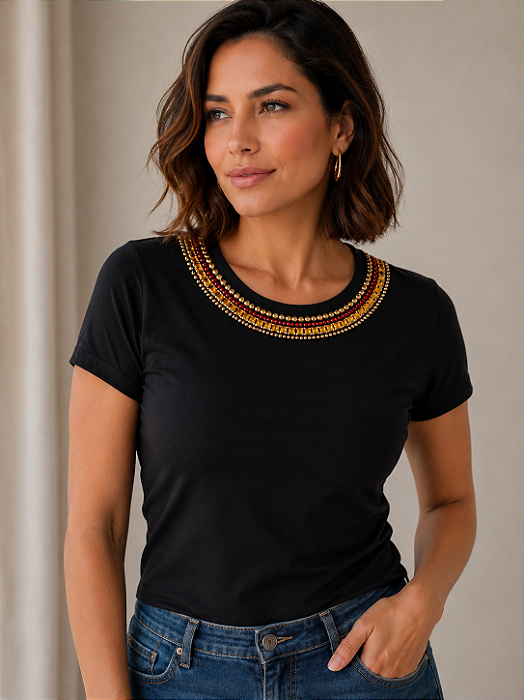 Tshirt Feminina Decote Redondo Preta Noemi