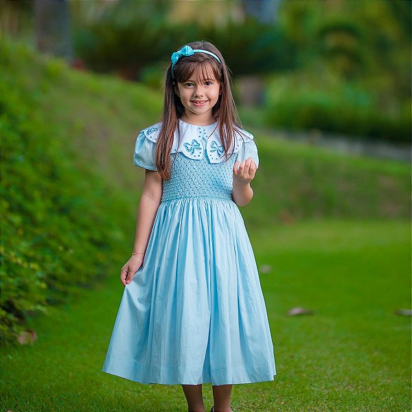 Vestido Infantil de Festa Casinha de Abelha Pérola - Azul