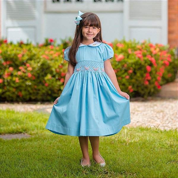 Vestido Infantil Casinha de Abelha Rafaela - Azul