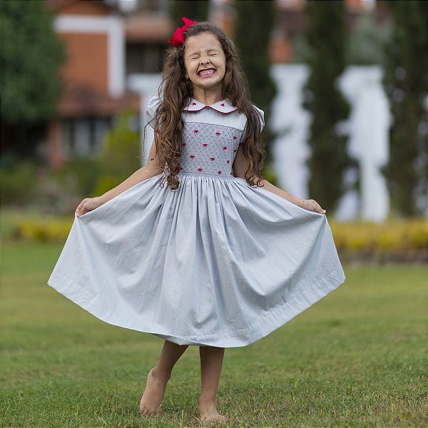 Vestido Infantil de Festa Casinha de Abelha Lacinho - Cinza