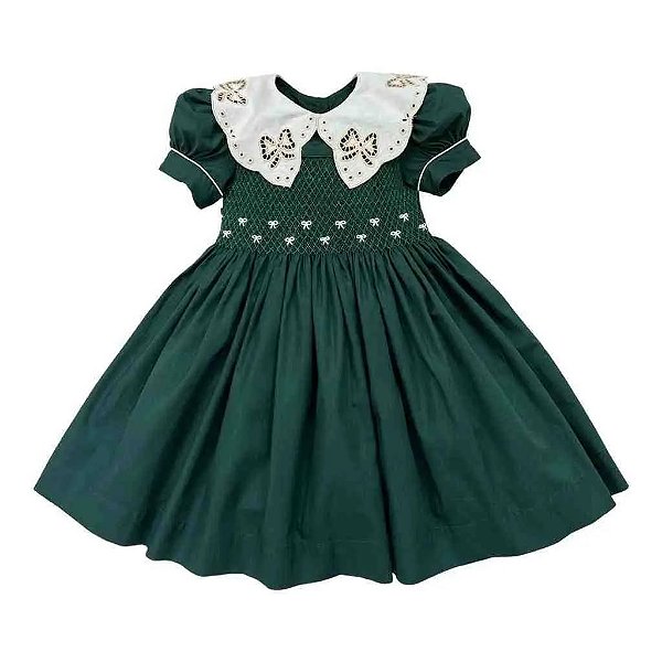 Vestido Infantil de Luxo Casinha de Abelha Eleonor - Verde Escuro