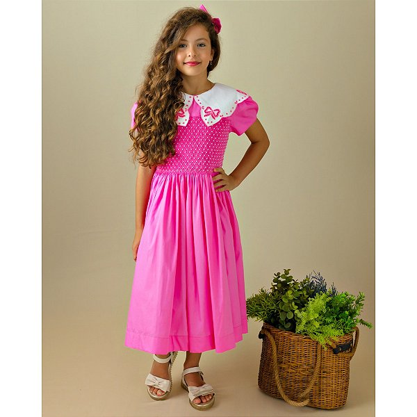 Vestido Infantil de Festa Casinha de Abelha e Richelieu Rosa Pink - Little  Closet | A Sua Loja de Vestidos Infantis de Festa