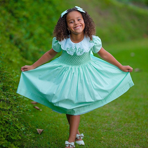 Vestido Infantil de Festa Casinha de Abelha Perola - Verde