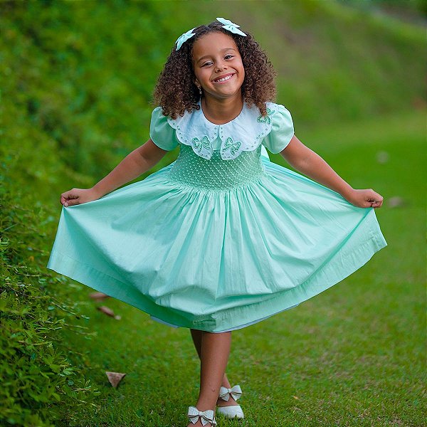 Vestido de Festa Infantil Casinha de Abelha e Richelieu Verde - Little  Closet | A Sua Loja de Vestidos Infantis de Festa