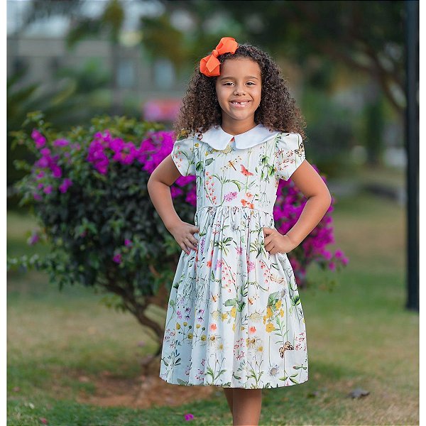 Vestido Infantil Branco e Vermelho Floral Luxo Princesa Dama