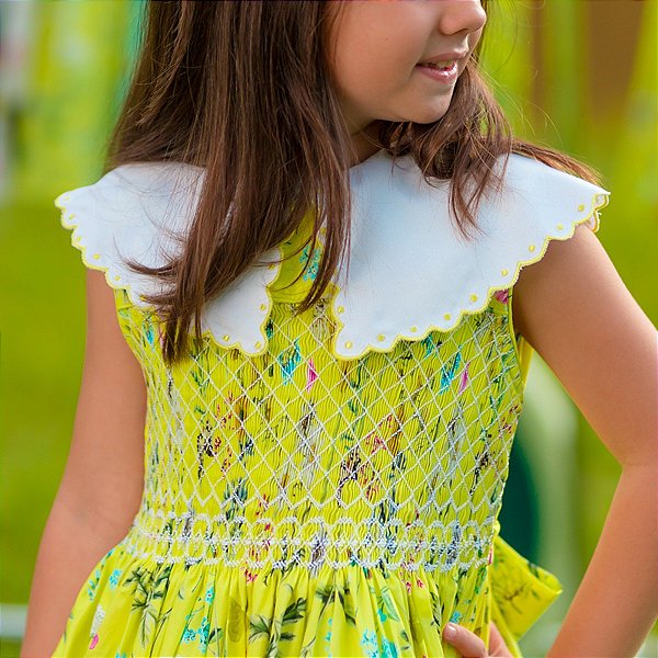 Vestido Infantil Floral Petúnia - Amarelo