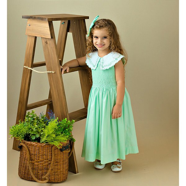 Vestido de Festa Infantil Verde Bordado Casinha de Abelha - Little Closet |  A Sua Loja de Vestidos Infantis de Festa