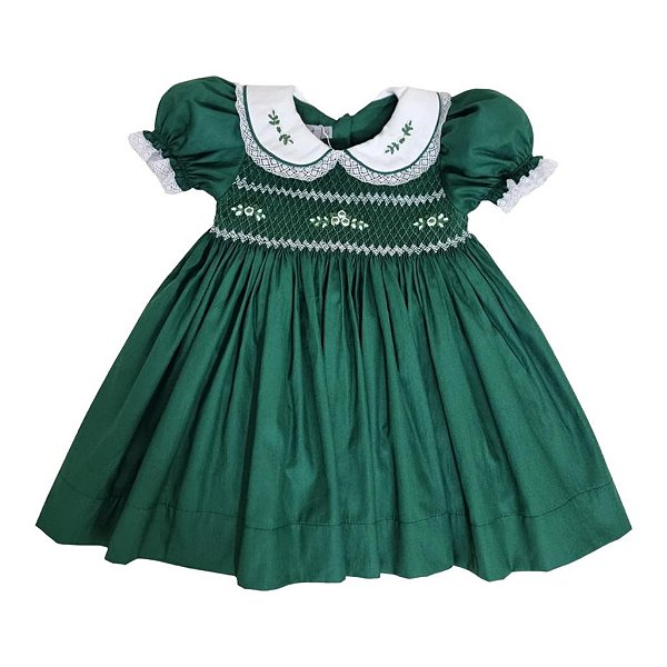 Vestido de Bebê Verde Escuro Casinha de Abelha - Charlotte - Little Closet  | A Sua Loja de Vestidos Infantis de Festa
