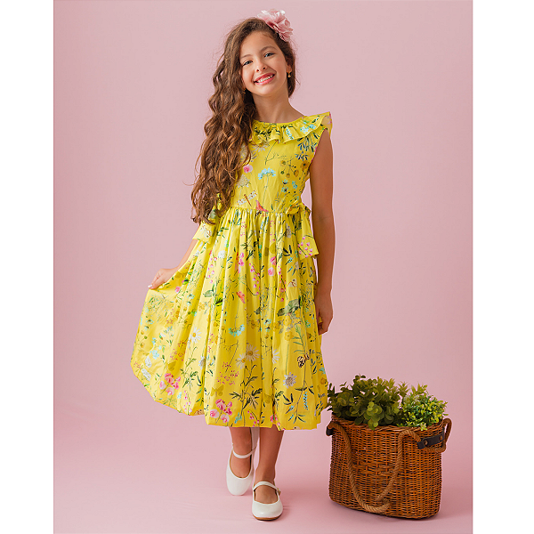 Vestido Infantil Floral Amarelo- Sol