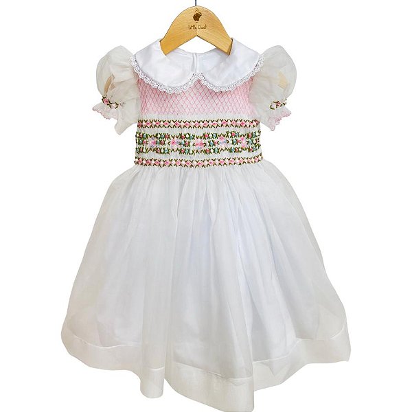 Vestido Infantil de Luxo Organza de Seda Pura Branca - Antonia