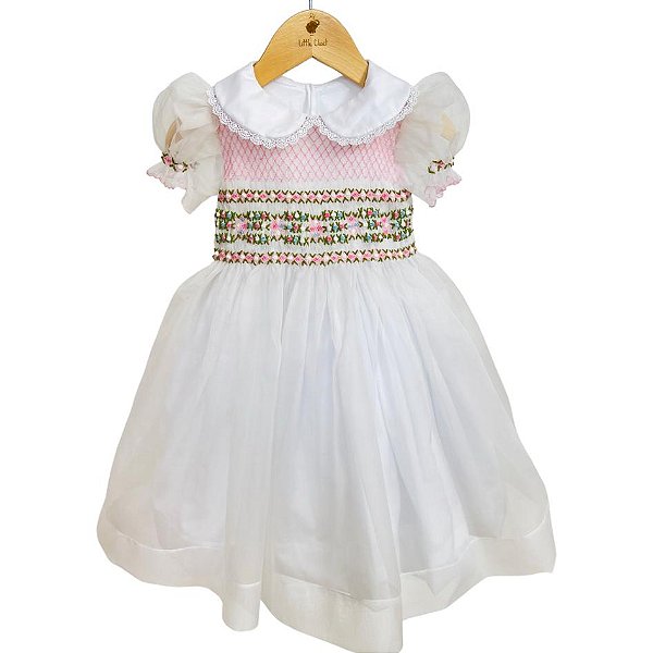 Vestido Infantil Daminha Liz Branco e Verde