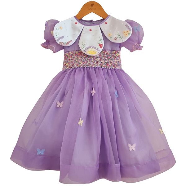 Vestido Infantil de Luxo Organza de Seda Pura Lavanda - Jardim Encantado