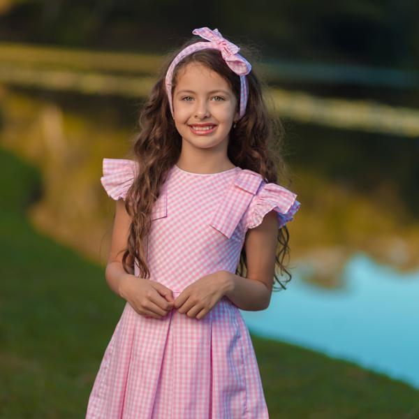 Vestido Infantil Barbie - Vichy Rosa - Little Closet