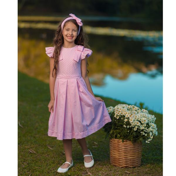 Vestido Barbie Girl Rosa Com Babado Menina Infantil