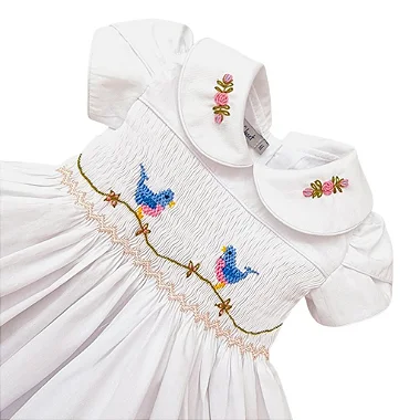 Vestido Bebê Branco Casinha de Abelha - Pássaros