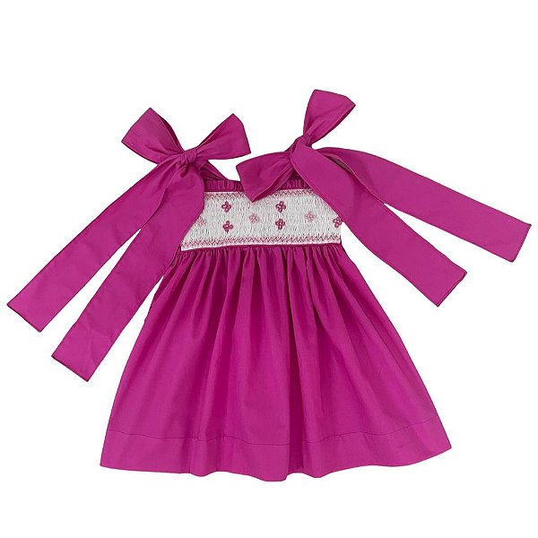 Vestido Infantil Casinha de Abelha Trevo - Rosa Chiclete