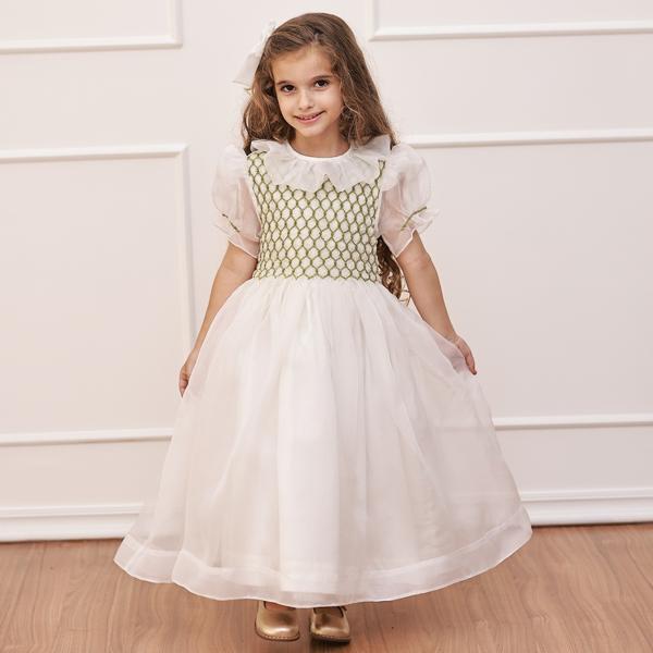 Vestido Infantil de Luxo Organza de Seda Pura Off White - Tereza
