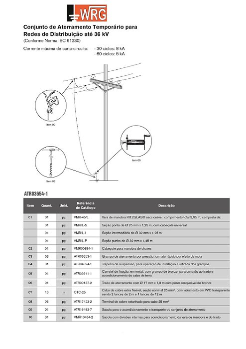 ATR03654-1 CONJUNTO DE ATERRAMENTO PARA REDES DE DISTRIBUICAO 36KV.