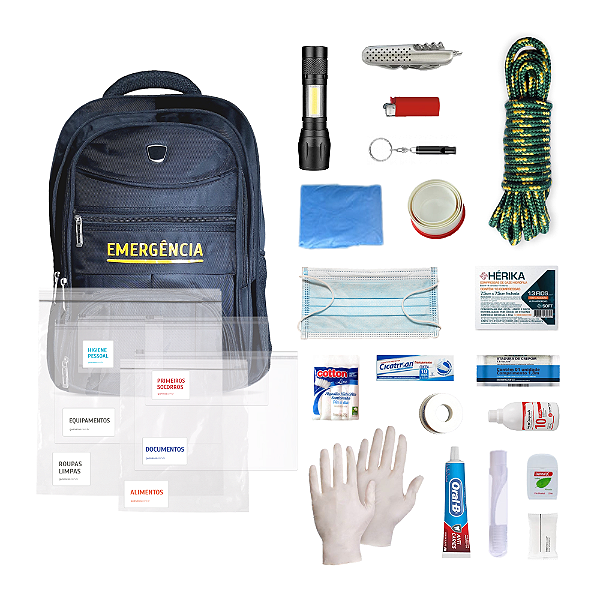 Mochila de Emergência com Kit ESSENCIAL - Preto