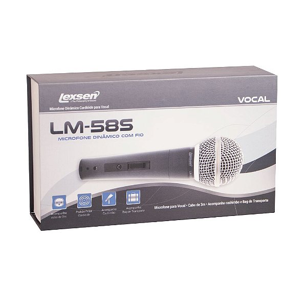 Microfone profissional Lexsen LM-58S cardióide com cabo, cachimbo e bag premium