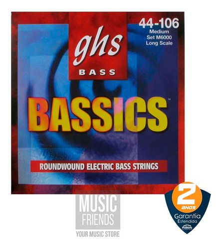 Encordoamento para Contrabaixo GHS M6000 Medium (Escala Longa) Série Bassics (contém 4 cordas)