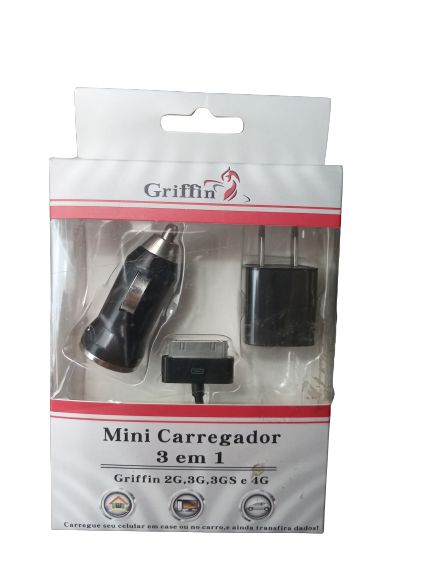 Mini Carregador 3 em 1 para iPhone 2G, 3G, 3GS e 4G - Carregador de Carro