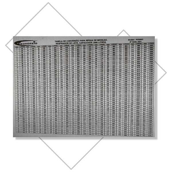 Tabela de Medição Personalizada para Resfriador de Leite