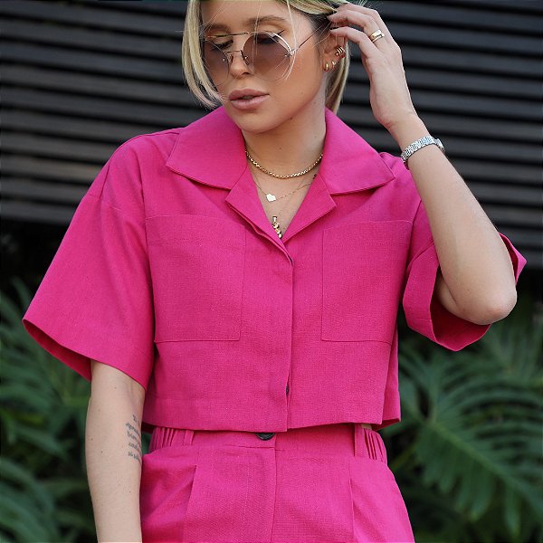 Camisa Cropped Alfaiataria Pink