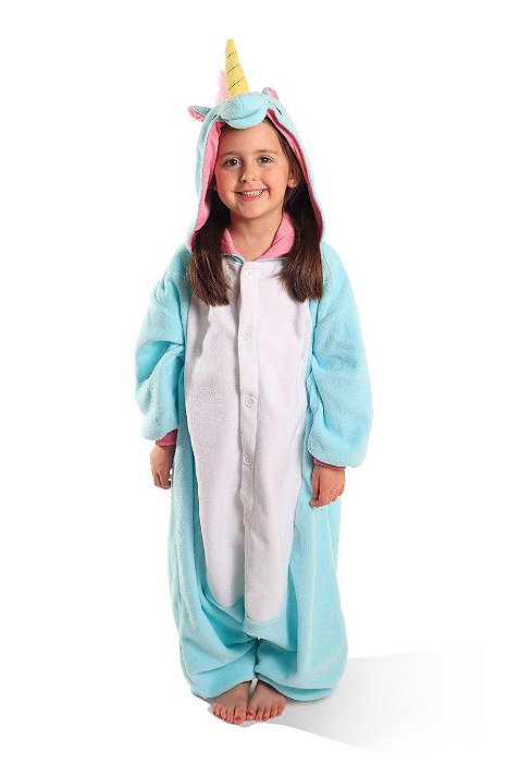 Unicórnio Azul Pijama Kigurumi Fantasia