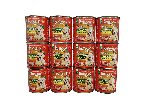 Kit 12 Latas Racao Umida Patê Caes Adultos Carne 280g Bongos