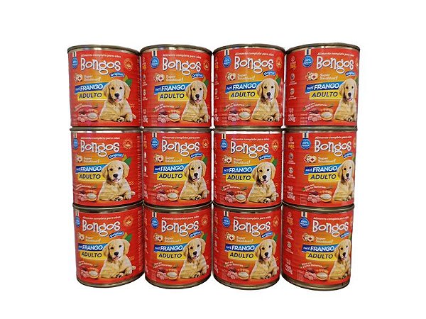 Kit 12 Latas Racao Umida Patê Caes Adultos Frango 280g Bongos