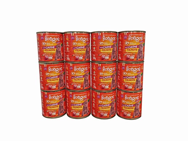 Kit 12 Latas Racao Umida Patê Caes Filhote Carne 280g Bongos