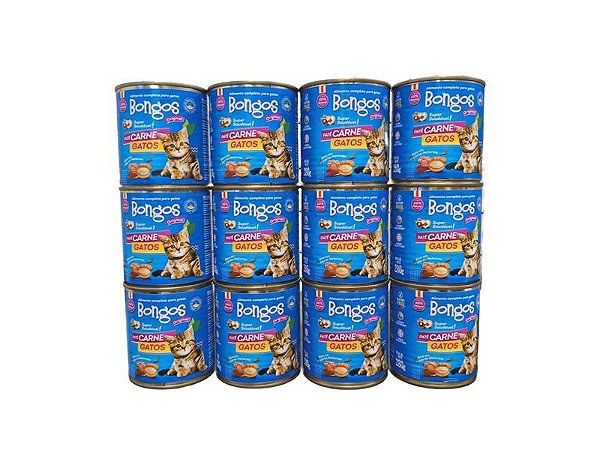 Kit 12 Latas Racao Umida Patê Gatos Sabor Carne 280g Bongos