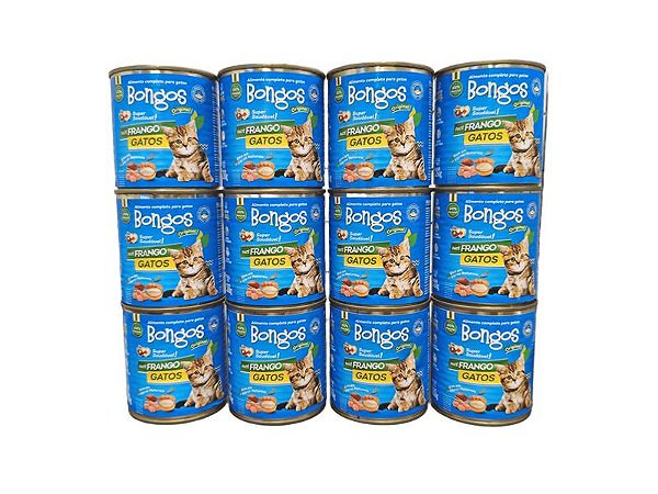 Kit 12 Latas Racao Umida Patê Gatos Sabor Frango 280g Bongos