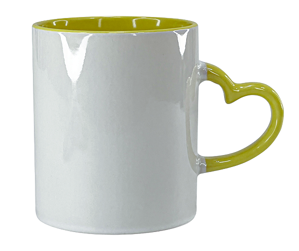 Caneca de Porcelana Alça Coração e Interior Colorido 325ml