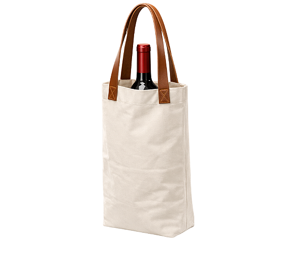 EcoBag Tecido Cru com Alça de Couro Para vinho 15x35